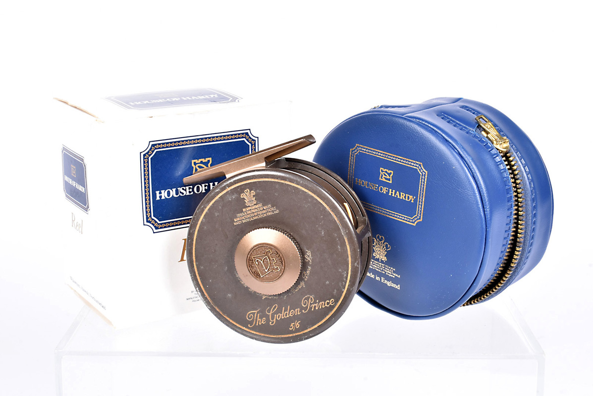 A Hardy 'The Golden Prince' 5/6 reel, 3'', complete with blue leatherette House of Hardy retailers