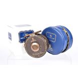 A Hardy 'The Golden Prince' 5/6 reel, 3'', complete with blue leatherette House of Hardy retailers