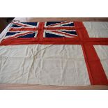 A large Royal Naval White Ensign flag, marked White Ensign, 2 1/2 Somerset, approx. 225cm x 110cm