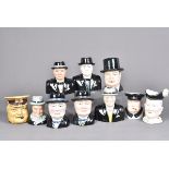A selection of Winston Churchill character jugs, to include maker's, Royal Winton, Carlton Ware,