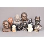 An assortment of busts of Churchill, of various medium, to include a plaster example with