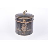 A vintage Ravenscroft Law Wig & Rob maker's wig box, the black tin with gilt stencilling to front '