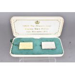 The Royal Wedding Stamp Replica, a 22ct gold (26.5g) and a silver (26.6g) ingot, to commemorate