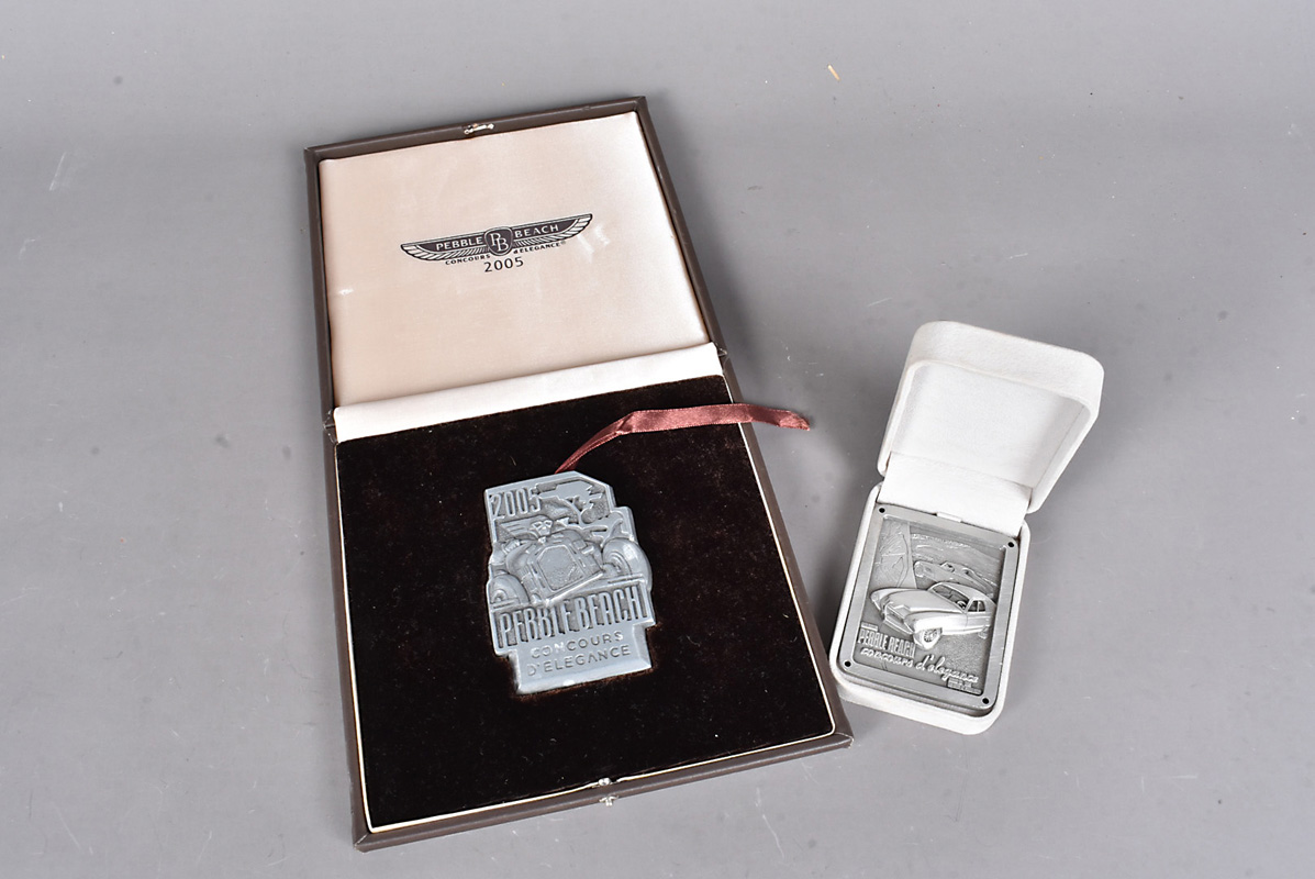 Two Pebble Beach base metal medallions in fitted cases, both Limited Editions, the 2005 example is