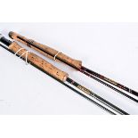 A Hardys #4/5 Graphite De-Luxe 8 1/2' two piece rod, together with a Hardy #6/7 Graphite 9' two