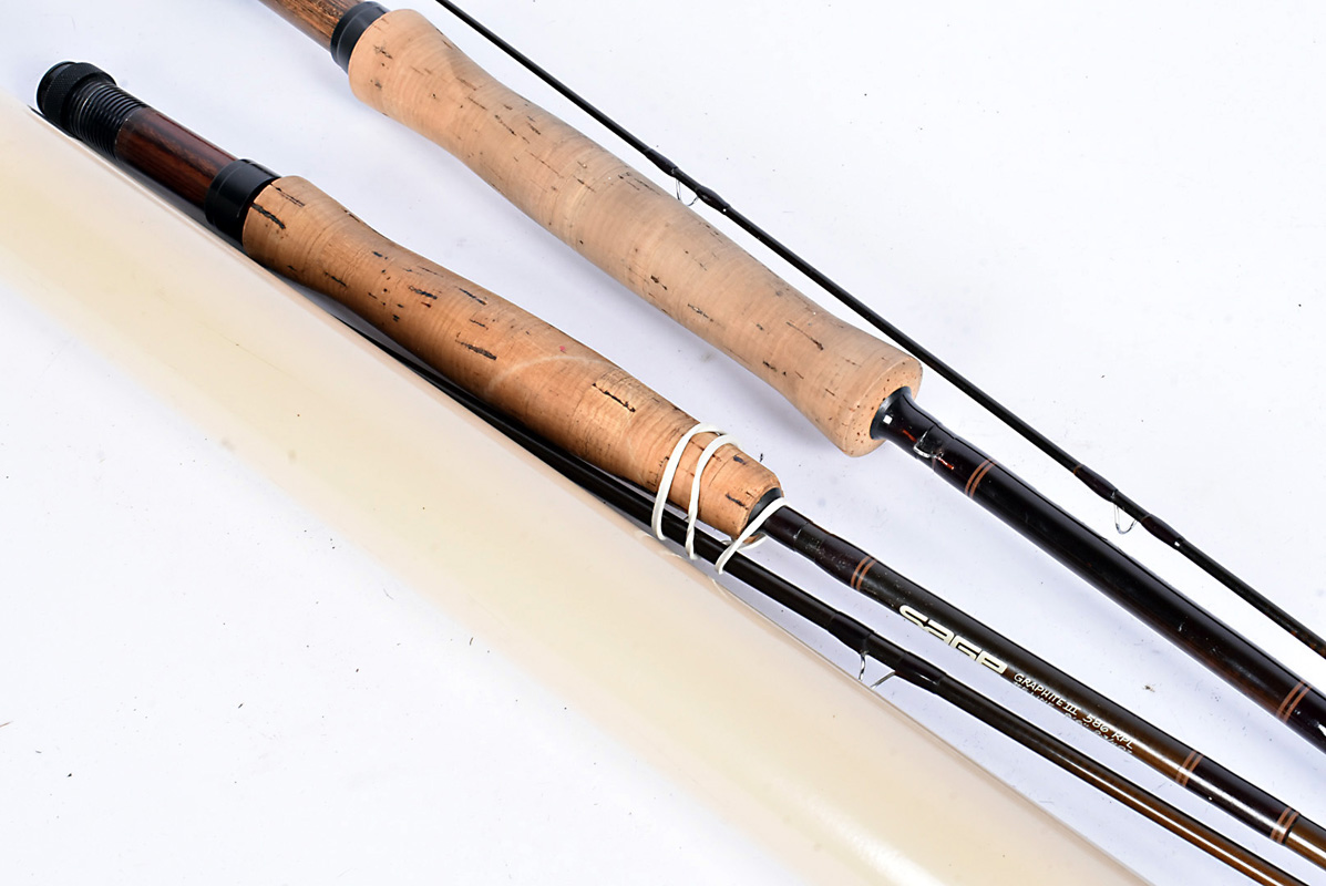 Two Sage Graphite III fishing rod, comprising a 7100 RPL #7 Line 10', and a 586 RPL #5 Line 8'6'',