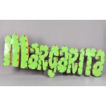 A Mexican Industrial Pub Art sign, in the form of the word 'Margarita', in green and yellow, 111cm x