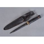 A William Rodgers fighting knife, with 13cm long double edged blade, maker name stamped to the