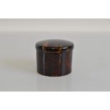 An Edwardian Tortoise shell cylindrical box and cover, with pull-off domed lid. 8cm x 10cm.
