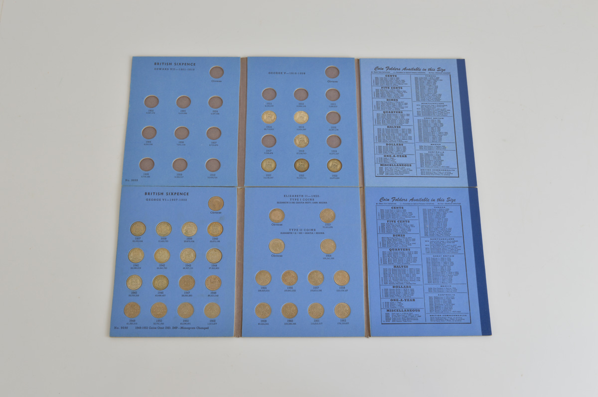 Two British Coin Collectors Sixpence albums, including 29 pre-47 examples, mostly complete.