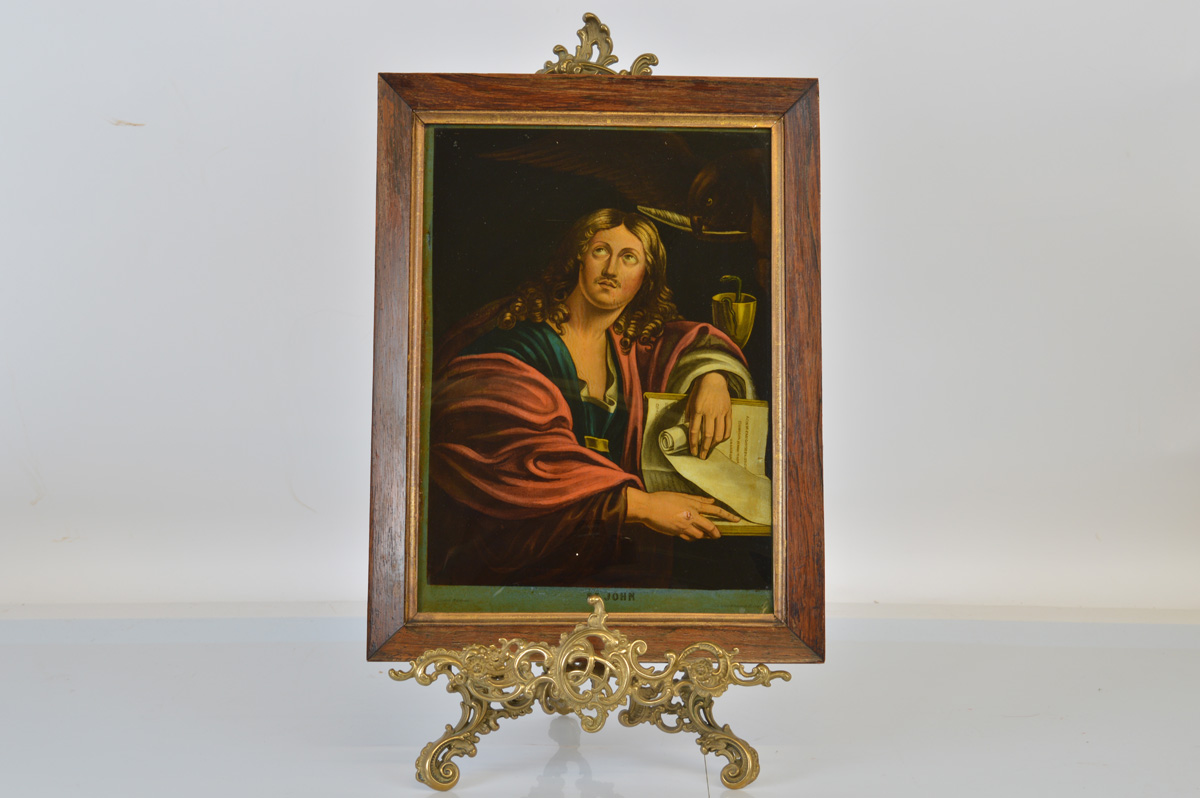 A set of five Georgian reverse glass coloured prints, of The Disciples comprising St. Matthew with - Image 4 of 6