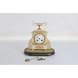 A 19th Century alabaster and gilt mantle clock, white enamel dial with Roman numerals and signed