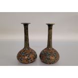 A pair of Royal Doulton Slaters patent vases, of onion shape with gilt bases and green tapered necks