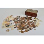 A quantity of assorted British and foreign coins, including Victorian pennies, etc, together with