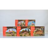 Five Faller HO gauge model railway building kits, 130329, 130326, 130391, 130406, 130245, all