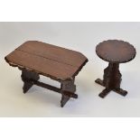 Two small oak occasional tables, one of rectangular form, 57cm x 36cm x 31cm high (missing peg to