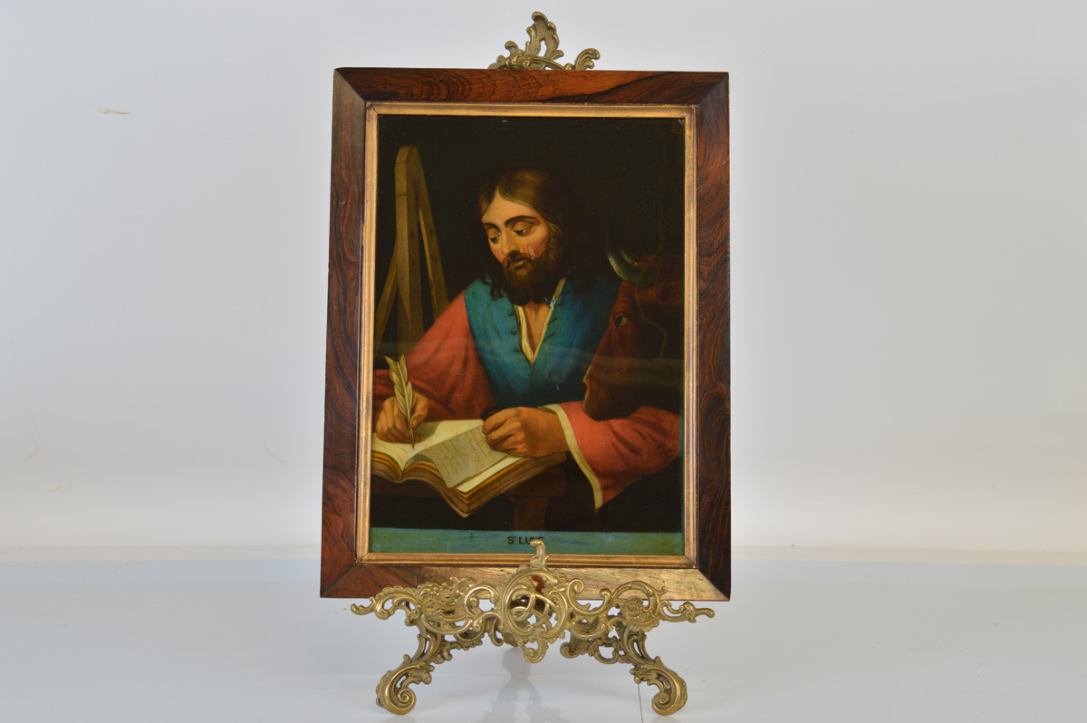 A set of five Georgian reverse glass coloured prints, of The Disciples comprising St. Matthew with - Image 6 of 6