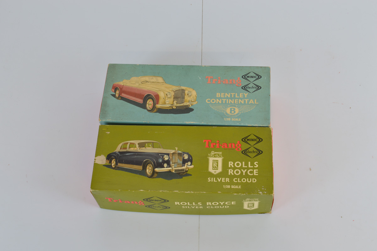 Two boxed Tri-ang Battery Operated Minic Cars in 1/20th scale, including M.014 Bentley Continental