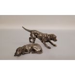 Two silver plated models of hounds, comprising a Bloodhound reclining 10 cm, the other in alert