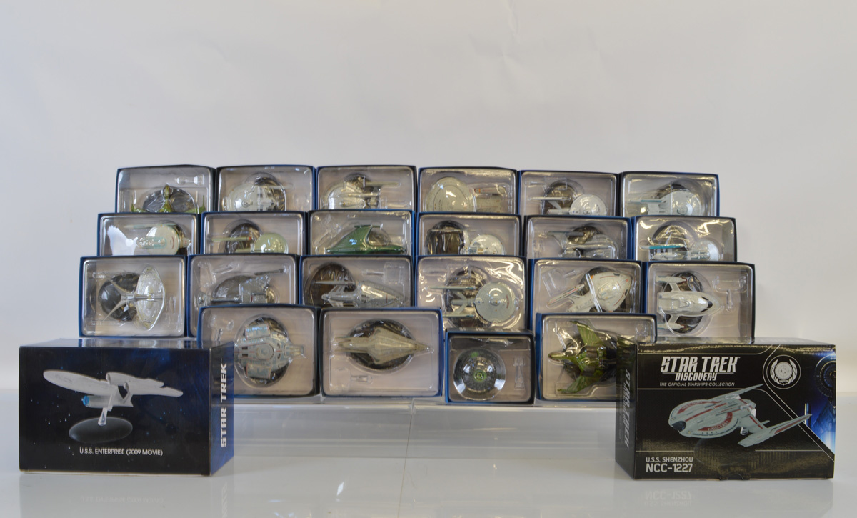 A quantity of Star Trek Eaglemoss diecast vehicles, all boxed. Together with a star Trek Discovery