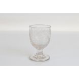 A 19th Century glass rummer, with engraved olive branch decoration. 13cm tall x 8.5cm diameter rim.
