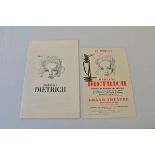 Two theatre programmes, for Marlene Dietrich in Person at the Grand Theatre Wolverhampton 13th