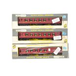 Wrenn 00 Gauge LMS maroon Pullman Coaches, W6010 2nd Class, W6011 1st Class and W6009 Brake 2nd, all