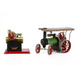 A Mamod Live Steam TE1a Traction Engine and MM2 Stationary Engine, the TE1a with reversing lever