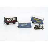 Three 'repro Milbro' 0 Gauge Private Owner Vans, wooden vans all with original Bassett-Lowke