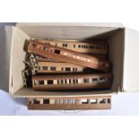 Six assorted 0 Gauge hard-wood Coach Bodies, part-made from CCW kits or similar, all unpainted in