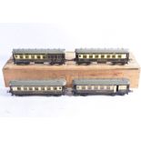 Four unboxed Hornby 0 Gauge No 2 Special Pullman Cars, all in the later grey-roof style,