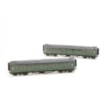 Two Exley 0 Gauge type K5 Corridor Coaches, in green with hand-applied black-edged gold lettering as