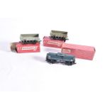 Hornby-Dublo 00 Gauge2-Rail Late issue Hopper Wagons and ICE Bogie tank wagon, two 4644, in original