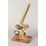 A late 19th Century lacquered brass Compound Monocular Microscope, with eyepiece, rack and pinion