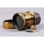 A Perken Son & Rayment Optimus Projection Lens, brass lens, barrel F, rack and pinion focus, focal