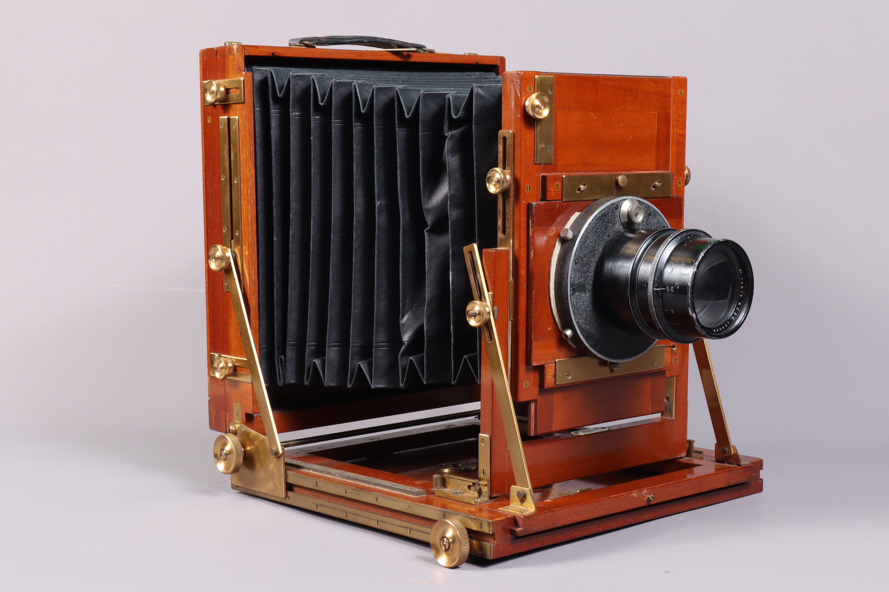 A Gandolfi Precision Half Plate Field Camera, polished mahogany body G, some marks from use, with - Image 2 of 8