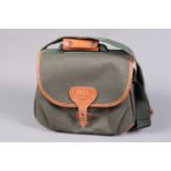 A CCS Heritage Camera Bag, canvas, green with tan leather trim, 30L x 12W x 21H (cm) G-VG, some