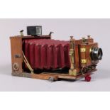 A Photo-Hall Perfect Folding Plate Camera, 9 x 12cm format, chamfered corner red bellows, double