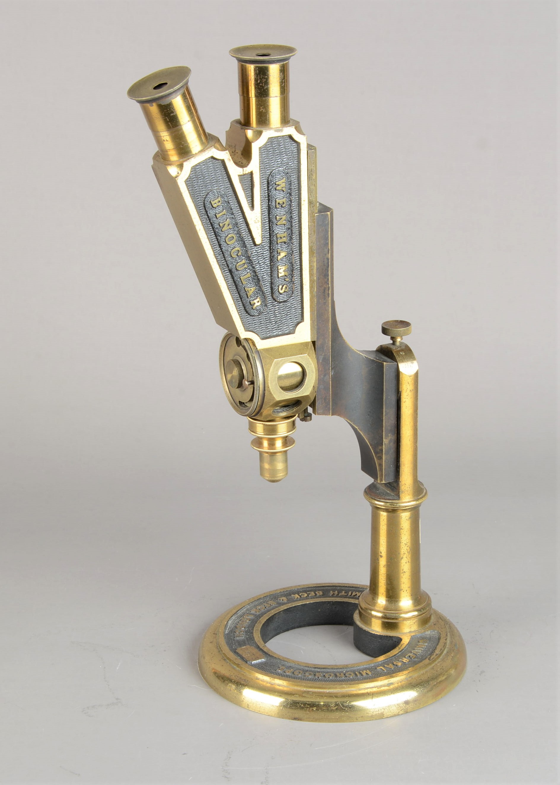 A mid-19th Century lacquered brass Smith Beck & Beck Universal Wenham's Binocular Microscope, serial