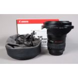 A Canon EF 16-35mm f/2.8L II USM Lens, serial no 957232, auto focus functions, barrel G, some wear