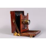 A J. Lizars Challenge Half Plate Field Camera circa 1895, square-cornered tapered bellows, double