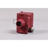 A United Optical Merlin Subminiature Camera, red, 20 x 20mm format, no identification marking,