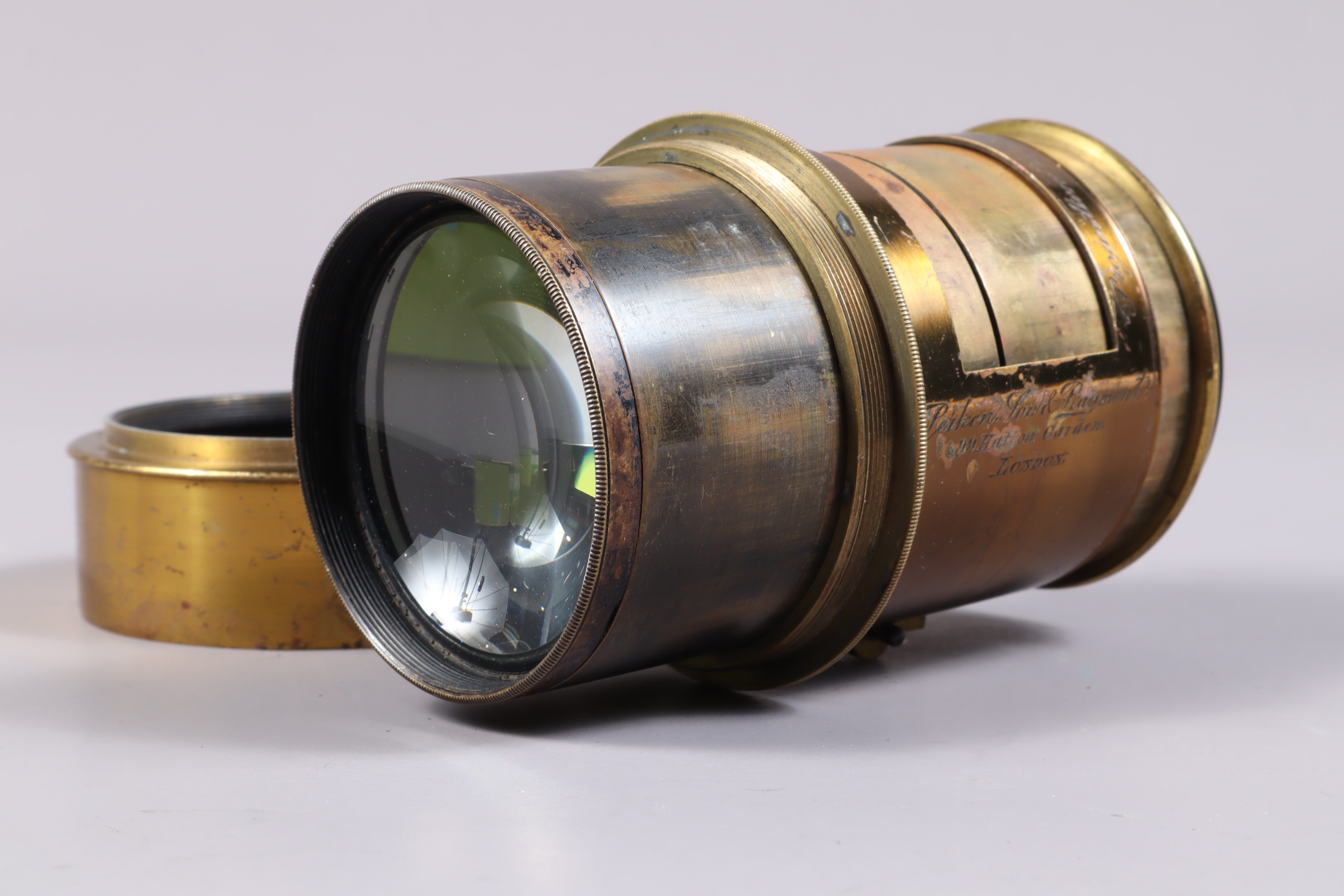 A Perken Son & Rayment Optimus Projection Lens, brass lens, barrel F, rack and pinion focus, focal - Image 2 of 2