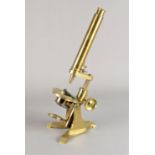 A late 19th Century lacquered brass Compound Monocular Microscope, with eyepiece, rack and pinion
