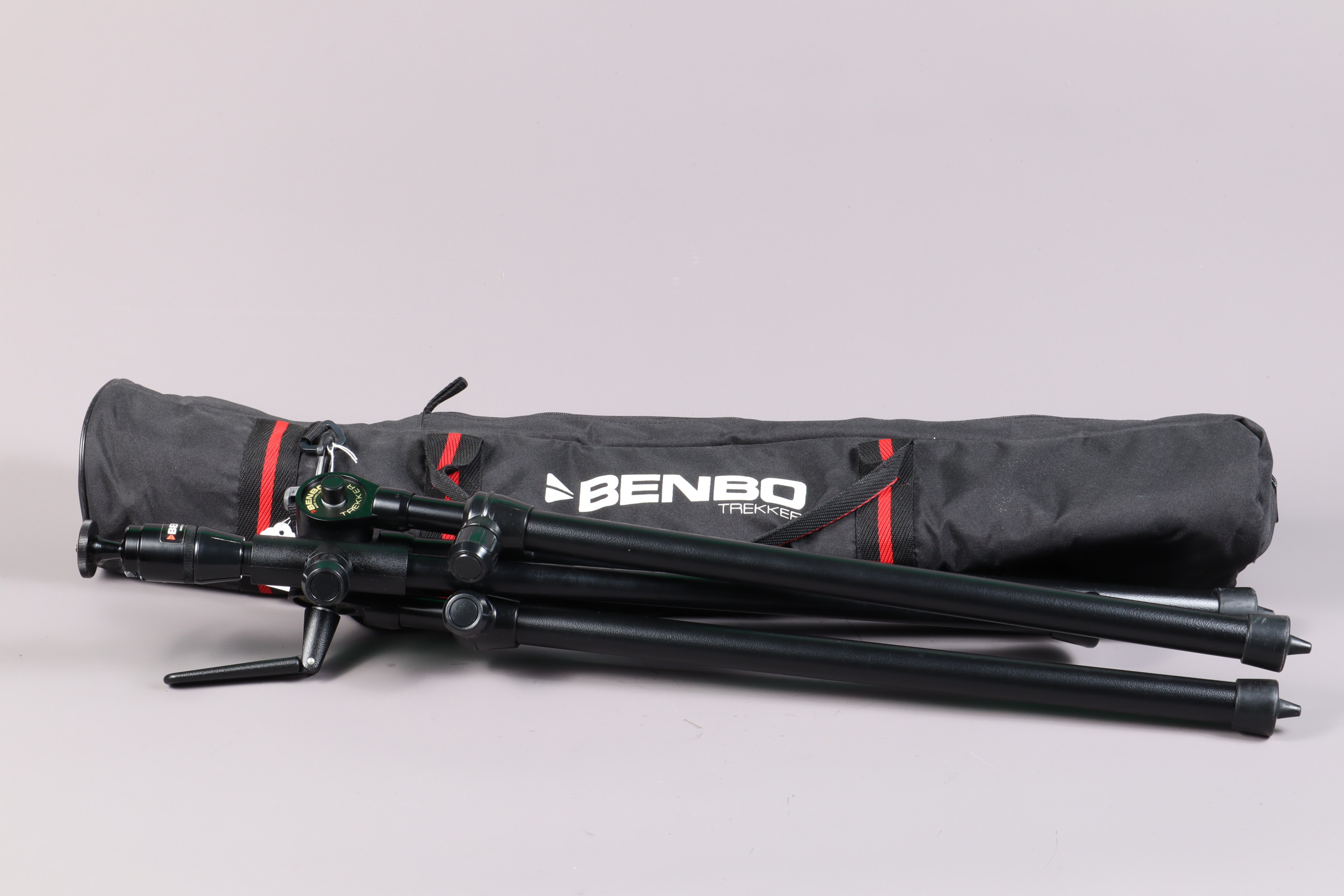 Two Tripods, comprising a Benbo Trekker tripod with Benbo ball head, a maker's soft case and a