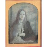 Cased Portrait Daguerreotypes of Ladies, quarter-plate - long-haired girl in cape, G, some edge