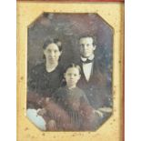 Cased Portrait Daguerreotypes of Family Groups, quarter-plate, couple, in geometric Union case,