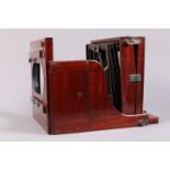 A PACSA 10in x 8in Mahogany and Brass Tailboard Camera with Septum Slot For Stereoscopic Use, with