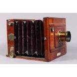 A Stereoscopic Co Ltd Whole Plate Mahogany and Brass Tailboard Camera, with maker's plate to