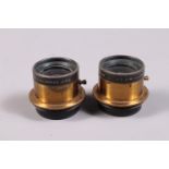 A Stereo Pair of Ross London 5½in Brass Lenses, two Ross Symmetric Anastigmat 5½in f/8 lenses,